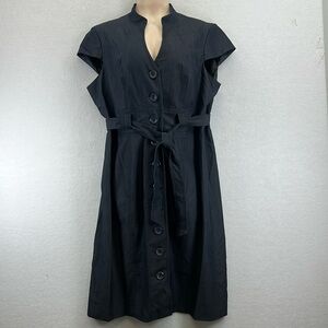 SANDRA DARREN Womens Button Up Midi Dress Sz 14W Blue Lined Poly/Rayon/Spandex